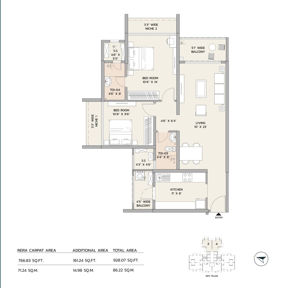 2 BHK Floor Plan